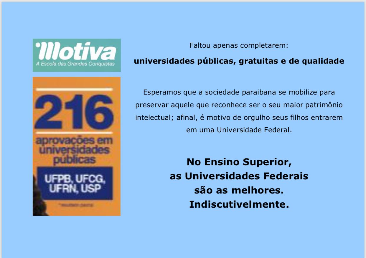 A valorização das Universidades Federais pela sociedade paraibana