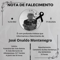 NOTA DE FALECIMENTO - PROFESSOR JOSÉ ONALDO MONTENEGRO