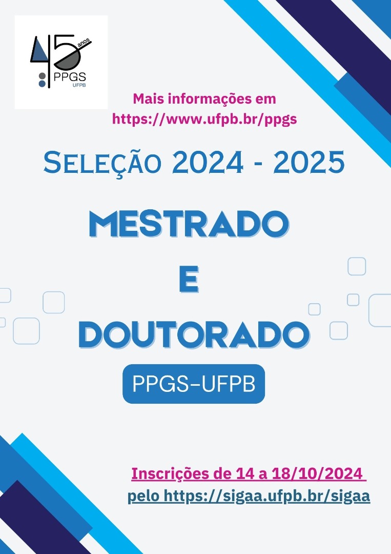 Inscrições de 14 a 18 de outubro pelo SIGAA - UFPB