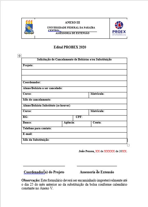 Formulário para cancelamento e orientações - Projeto Tcc - Serviço